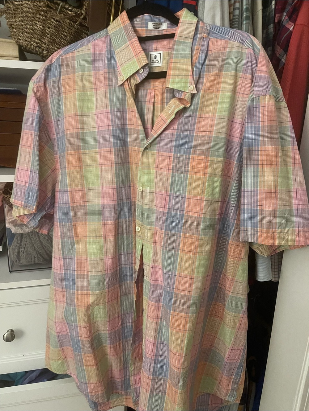 Men's Pastel Multi-Color Plaid Short-Sleeve Shirt